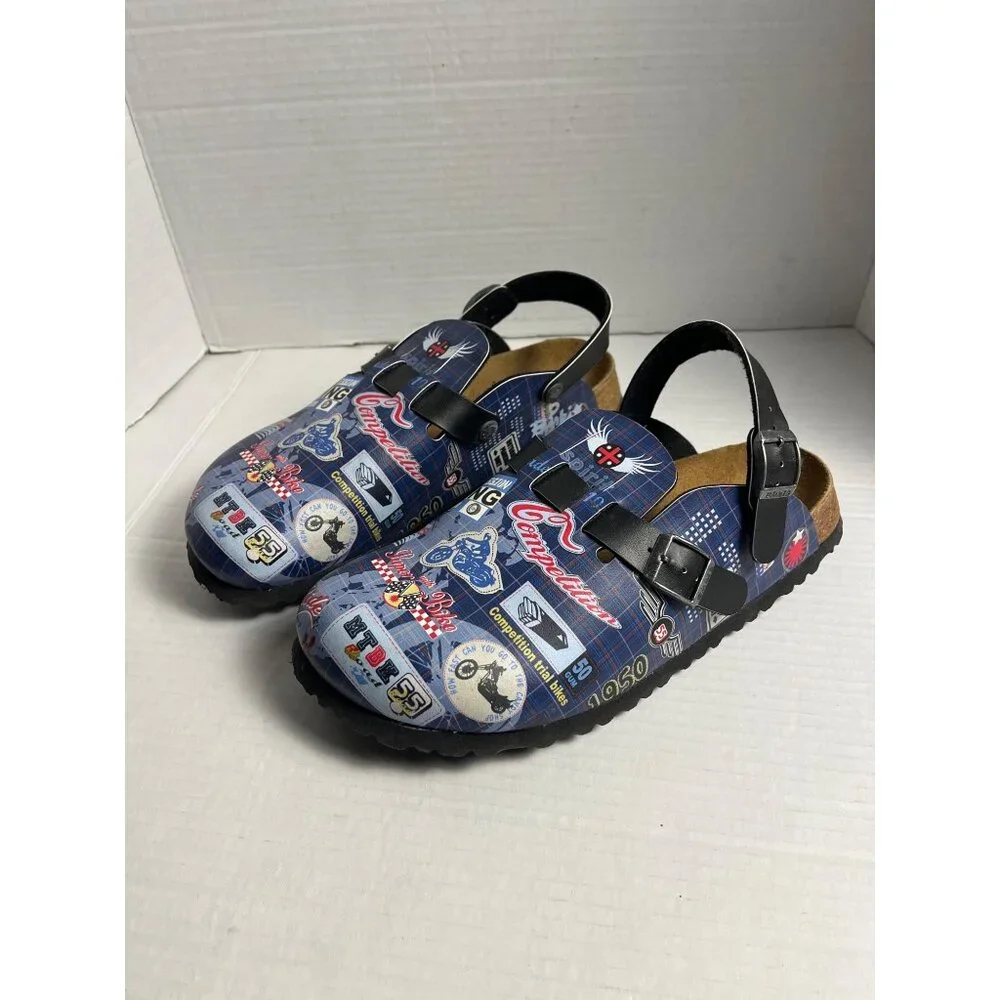 Birkis Original Kay Racing Motorbikes Slip-On Clogs Mens Size 9 Blue/Black